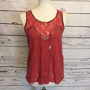 Gimmicks By BKE Womens Small Tank Top Lace Pink Cutout Embellished Boho J43